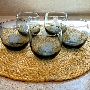 (5) Vintage Smokey NY Jets NFL Lowball Cocktail Glasses